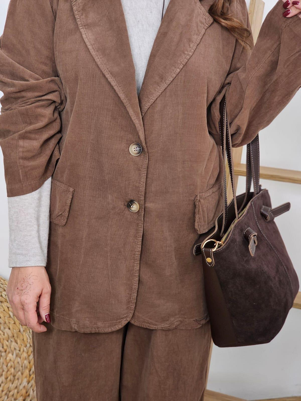 FELİX12773 İnce Kadife İthal Blazer Ceket Pantolon Kahverengi Takım