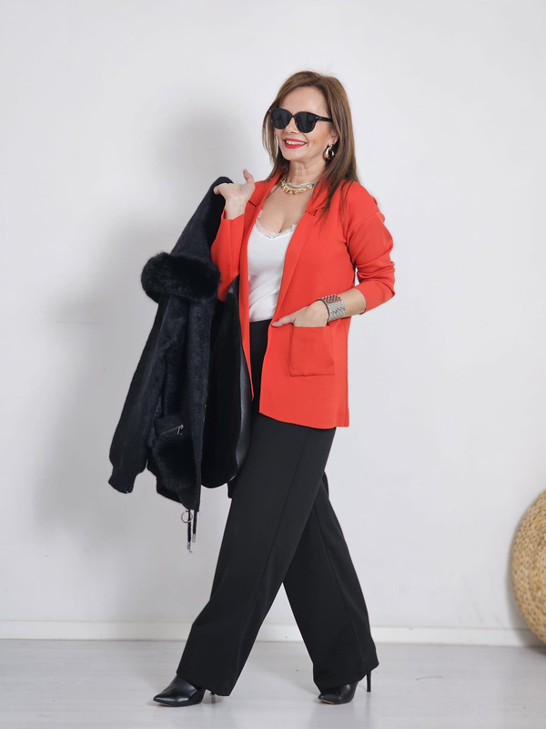 FELİX12872 Kırmızı Blazer Triko Ceket