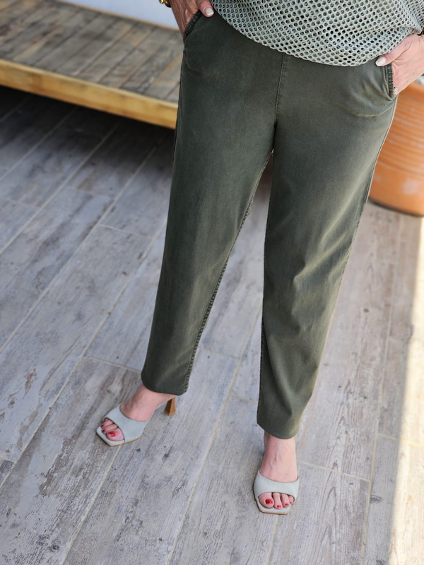 FELİX13534 Bel Lastikli Rahat Kalıp Likralı Haki Yeşil Cotton Pantolon