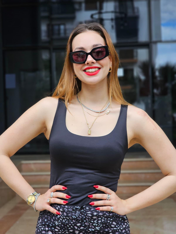 FELİX13969 Kare Yaka Sandy Siyah Atlet Bluz