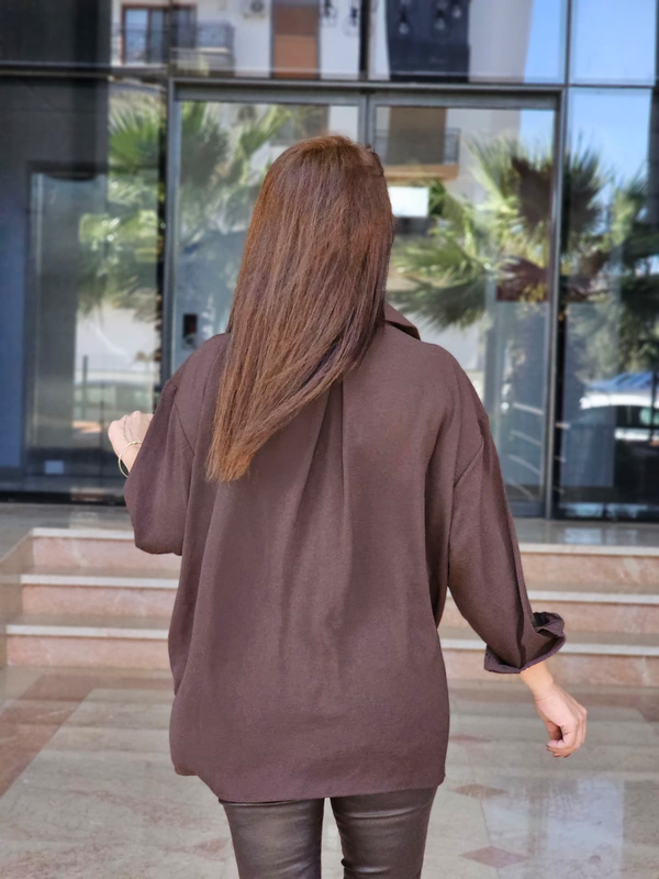 FELİX13989 Cep Detaylı Rahat Kalıp Kahverengi Gömlek