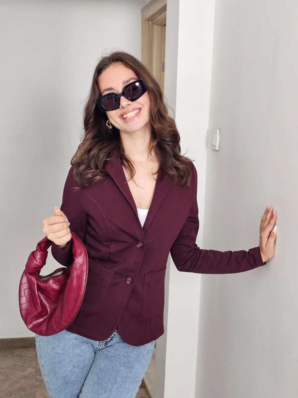 FELİX14035 Önden Cepli Düğmeli Bordo Blazer Penye Ceket