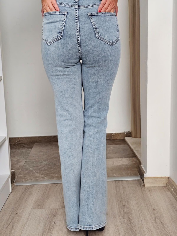 FELİX14037 Açık Mavi Yıkamalı İspanyol Paça Jean Pantolon