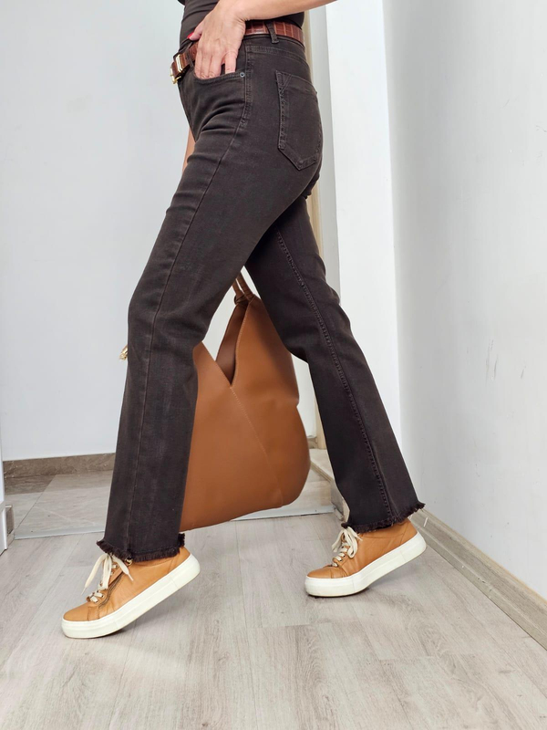 FELİX14046 Paça Püsküllü Kahverengi Jean Pantolon