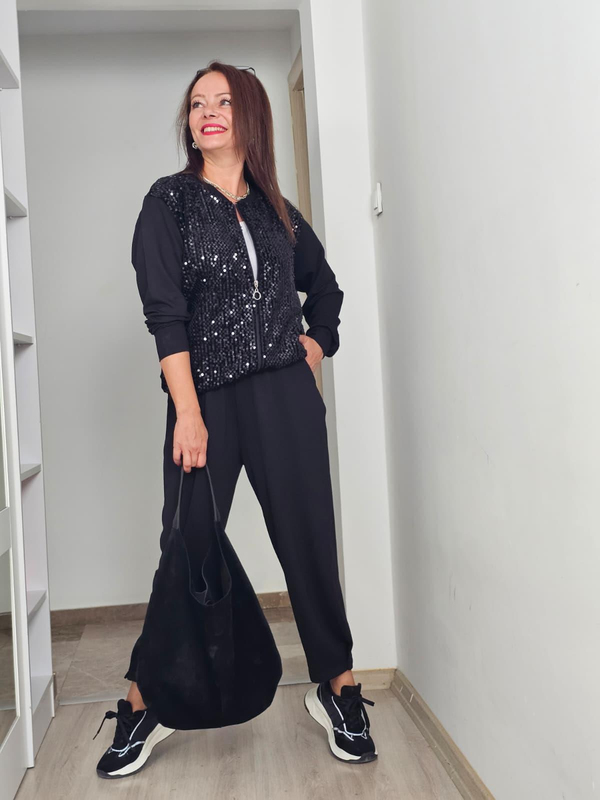 FELİX14049 Önü Payetli Siyah Ceket