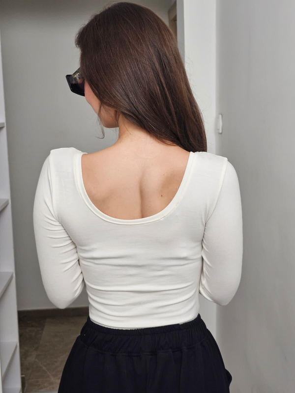 FELİX14082 Ön Arka U Yaka Krem Body Bluz