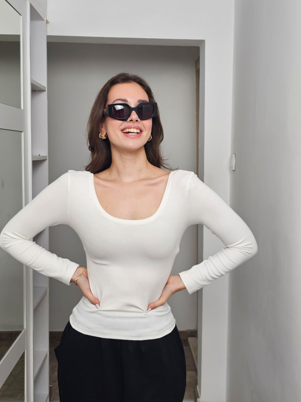 FELİX14082 Ön Arka U Yaka Krem Body Bluz