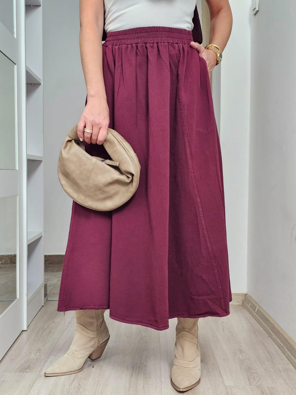 FELİX14091 Bel Lastikli Bordo Cotton Etek
