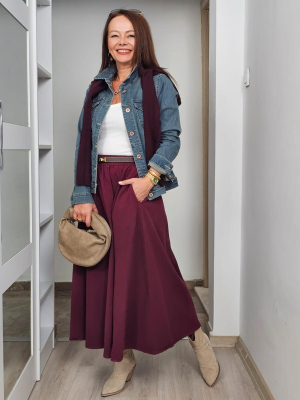 FELİX14091 Bel Lastikli Bordo Cotton Etek