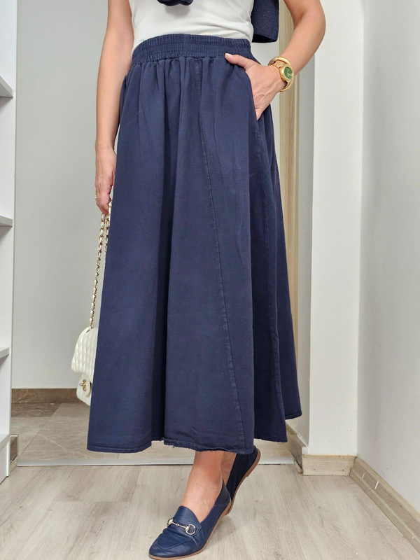 FELİX14093 Bel Lastikli Lacivert Cotton Etek