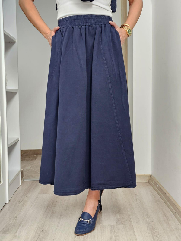 FELİX14093 Bel Lastikli Lacivert Cotton Etek