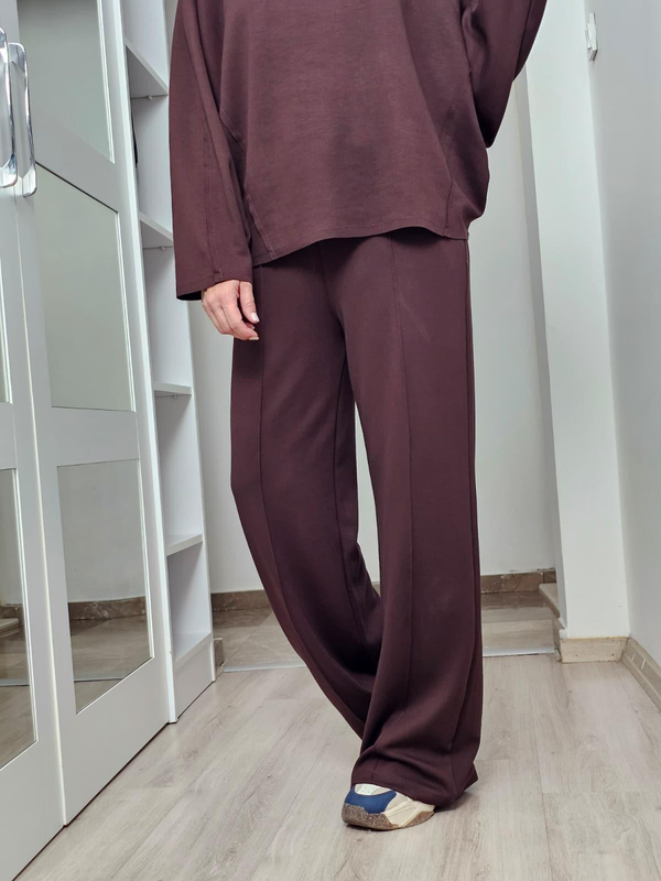 FELİX14144 Dikiş Detaylı Rahat Kalıp Kahverengi Modal Takım