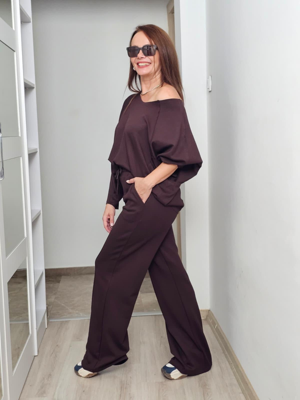 FELİX14144 Dikiş Detaylı Rahat Kalıp Kahverengi Modal Takım