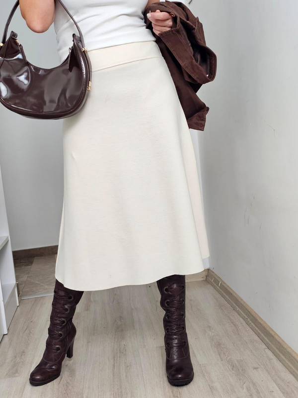 FELİX14226 Bel Korsajlı Krem Yumoş Çan Etek
