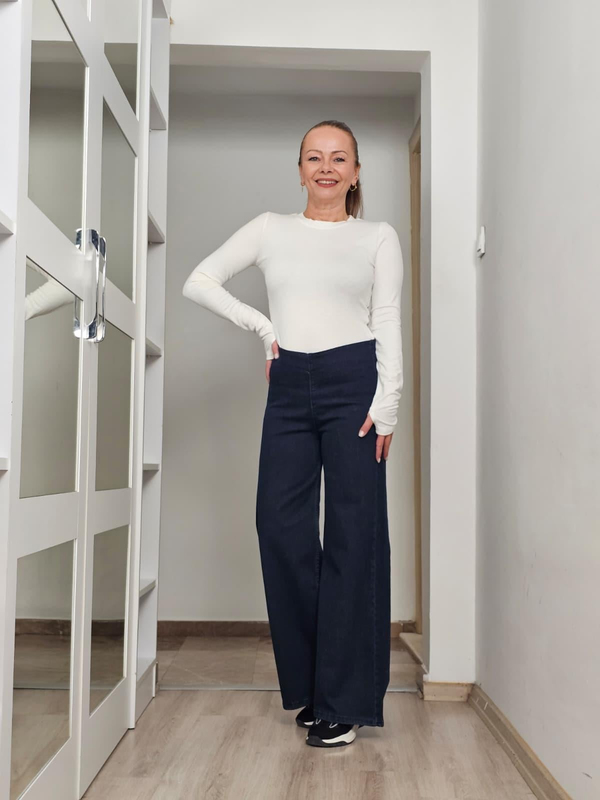 FELİX14229 Bel Lastikli Arka Cepli Palazzo Koyu Lacivert Jean Pantolon