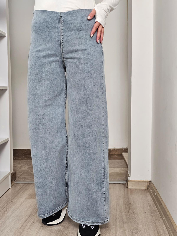 FELİX14230 Bel Lastikli Arka Cepli Palazzo Kar Yıkamalı Jean Pantolon