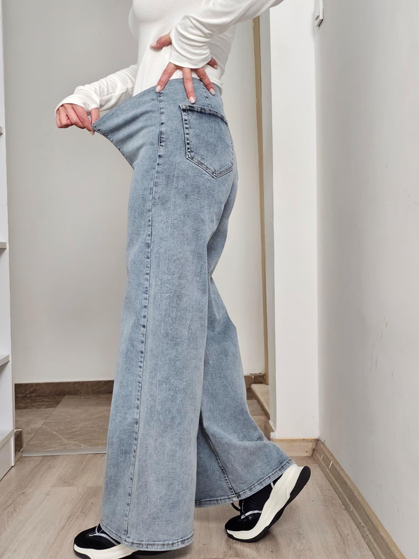 FELİX14230 Bel Lastikli Arka Cepli Palazzo Kar Yıkamalı Jean Pantolon
