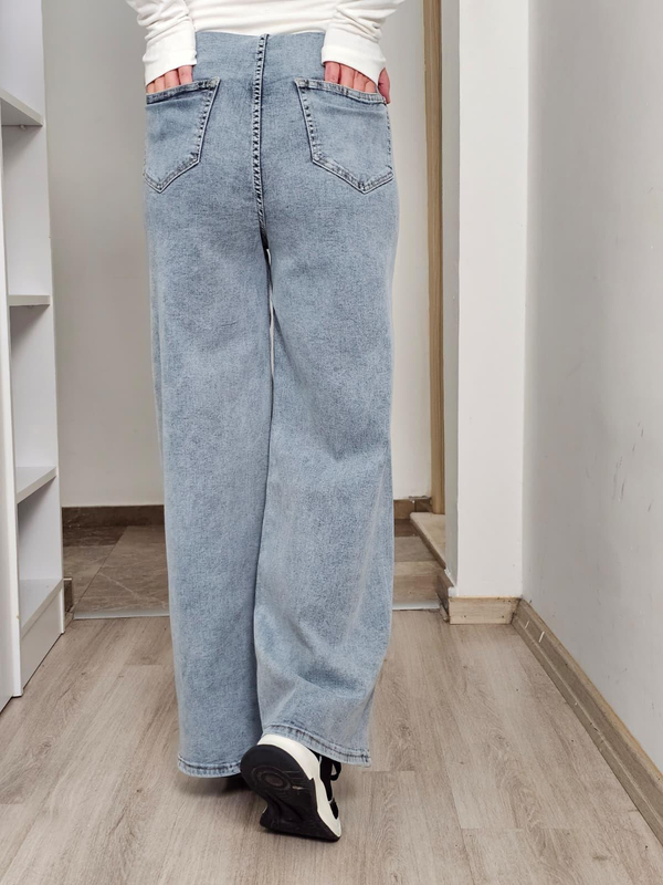 FELİX14230 Bel Lastikli Arka Cepli Palazzo Kar Yıkamalı Jean Pantolon