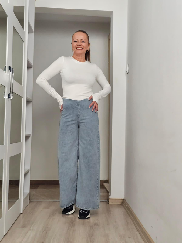 FELİX14230 Bel Lastikli Arka Cepli Palazzo Kar Yıkamalı Jean Pantolon