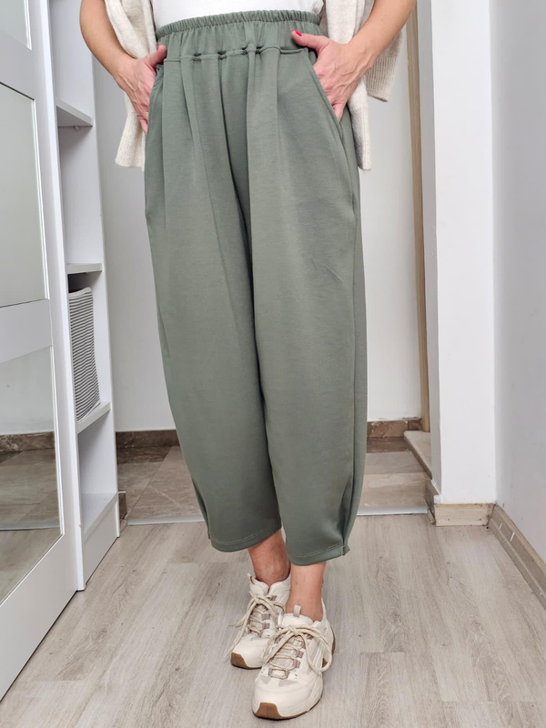 FELİX14277 Bel Lastikli Modal Haki Yeşil Şalvar Kesim Pantolon
