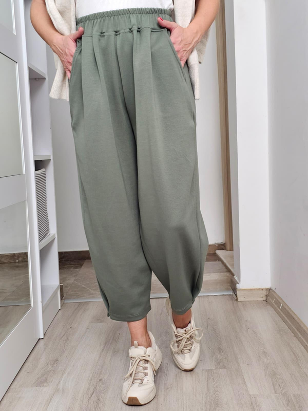 FELİX14277 Bel Lastikli Modal Haki Yeşil Şalvar Kesim Pantolon