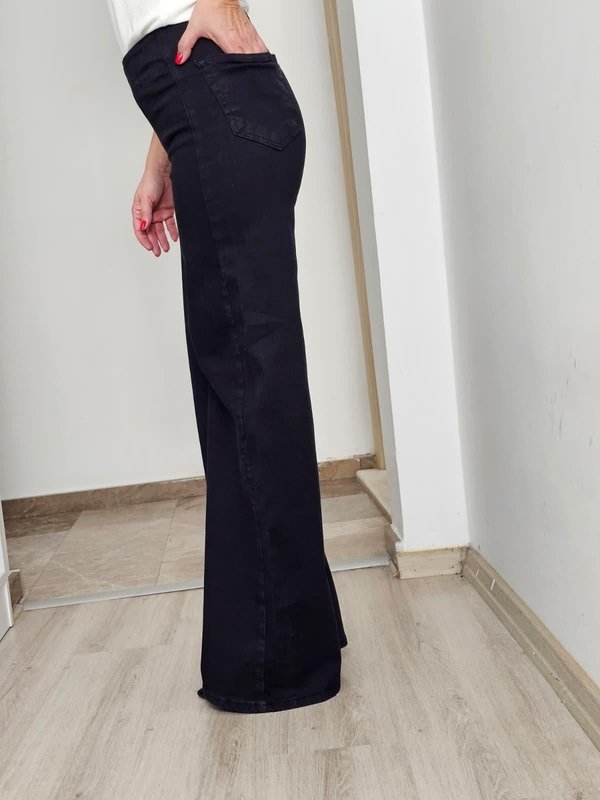 FELİX14280 Bel Lastikli Arka Cepli Palazzo Siyah Jean Pantolon