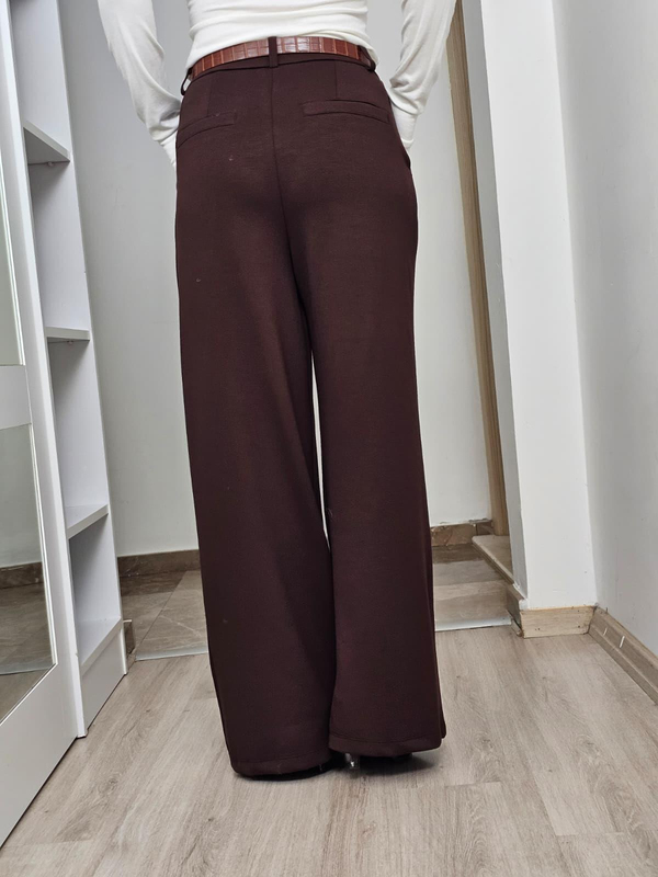 FELİX14325 Yüksek Bel Pilieseli Kahverengi Modal Palazzo Pantolon