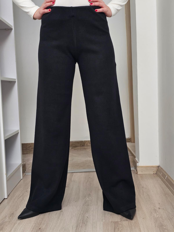 FELİX14471 Bel Lastikli Bol Paça Siyah Triko Pantolon