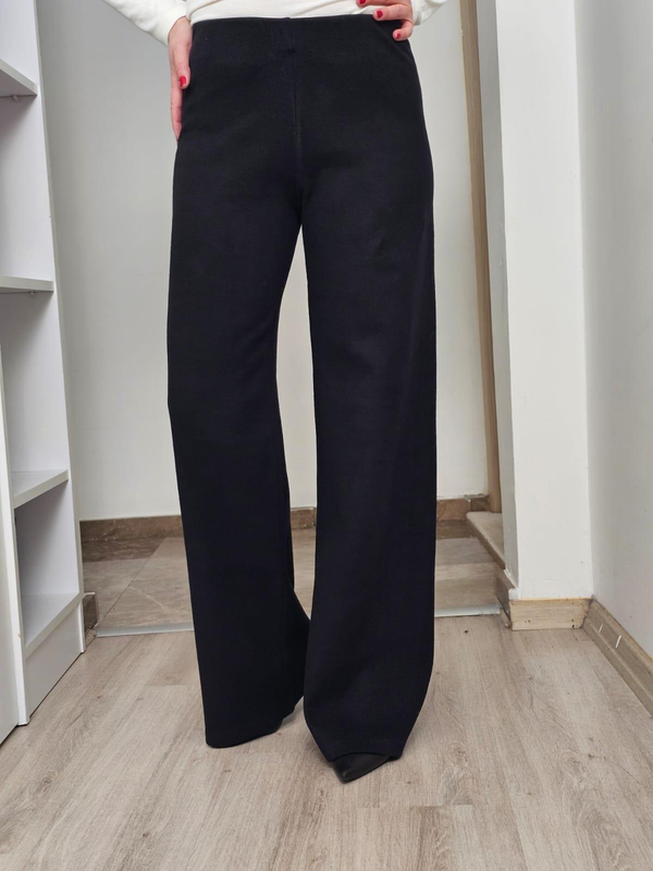 FELİX14471 Bel Lastikli Bol Paça Siyah Triko Pantolon