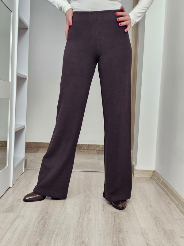 FELİX14472 Bel Lastikli Bol Paça Kahverengi Triko Pantolon