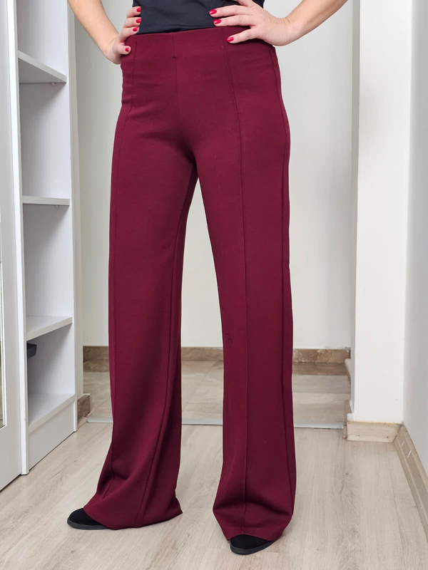 FELİX14478 Bel Lastikli Önden Biyeli Bol Paça Bordo Pantolon