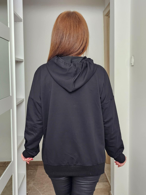FELİX14535 Omuz Turuncu Payetli Siyah Büyük Beden Sweatshirt