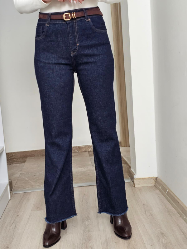 FELİX14584 Paça Püsküllü Koyu Lacivert Jean Pantolon