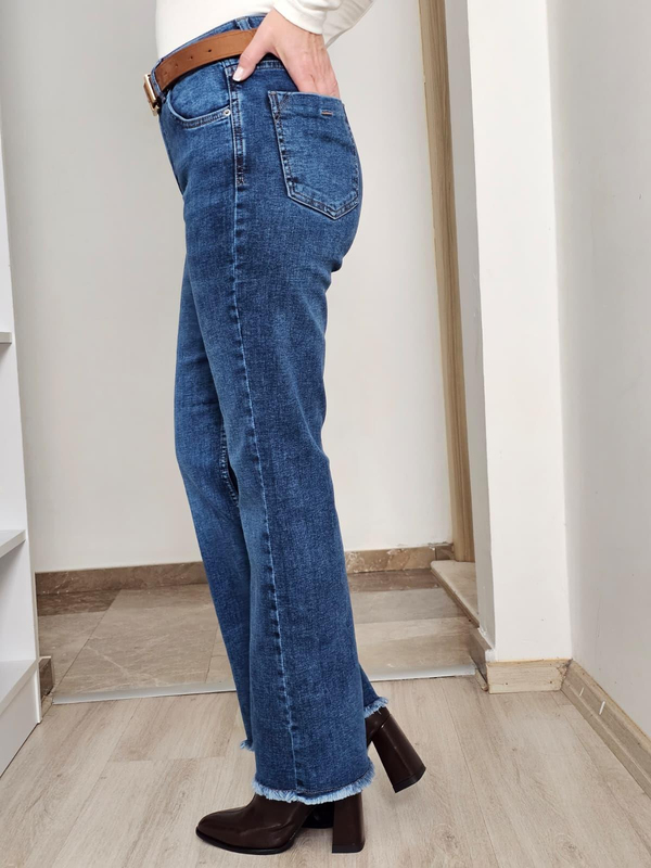 FELİX14585 Paça Püsküllü Mavi Jean Pantolon
