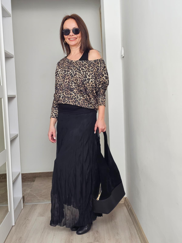 FELİX14639 Leopar Simli Atlet Bluz Etekli Siyah Takım