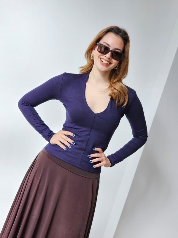 FELİX14770 V Yaka Uzun Kol Lacivert Body 
