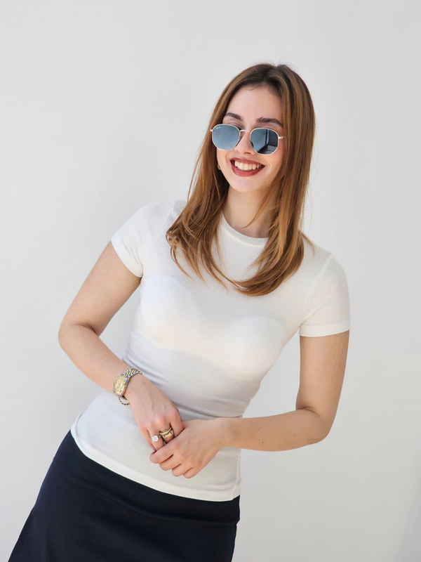 FELİX14786 Yuvarlak Yaka Kısa Kol Krem Body