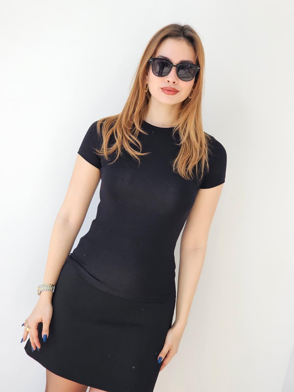 FELİX14787 Yuvarlak Yaka Kısa Kol Siyah Body