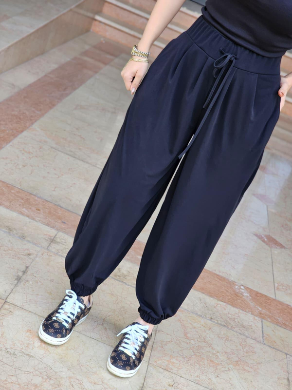 FELİX14826 Bel Paça Lastikli Siyah Şalvar Pantolon