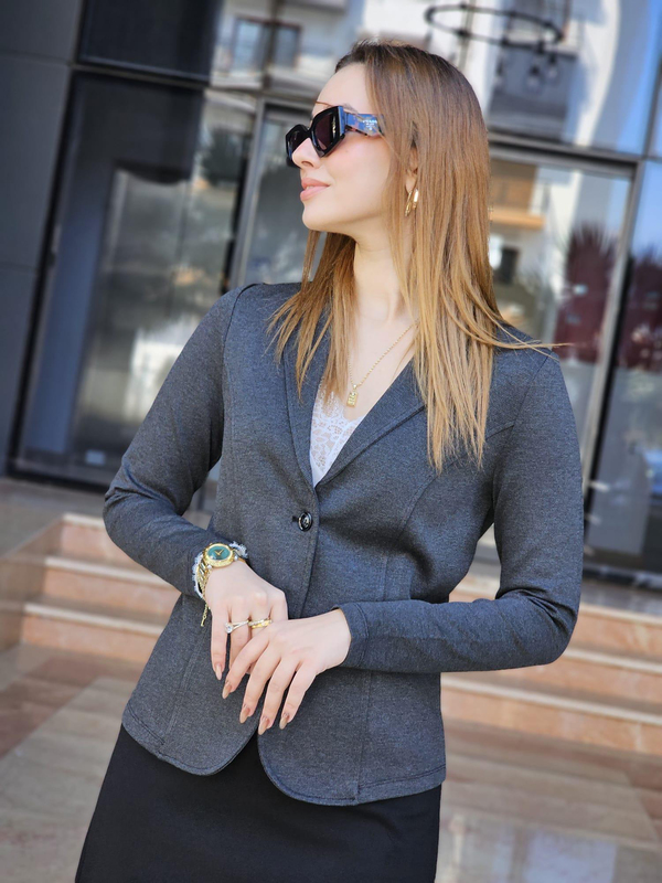 FELİX14834 İki Düğmeli Siyah Gri Melanj Blazer Ceket