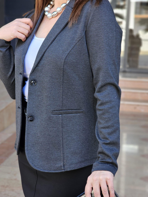 FELİX14834 İki Düğmeli Siyah Gri Melanj Blazer Ceket