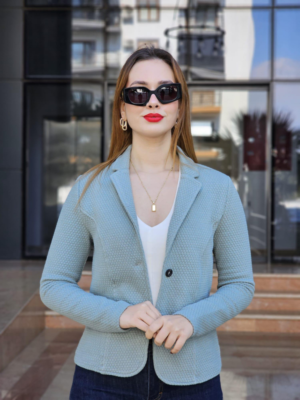 FELİX14840 Petek Doku Mint Yeşil Blazer Ceket 