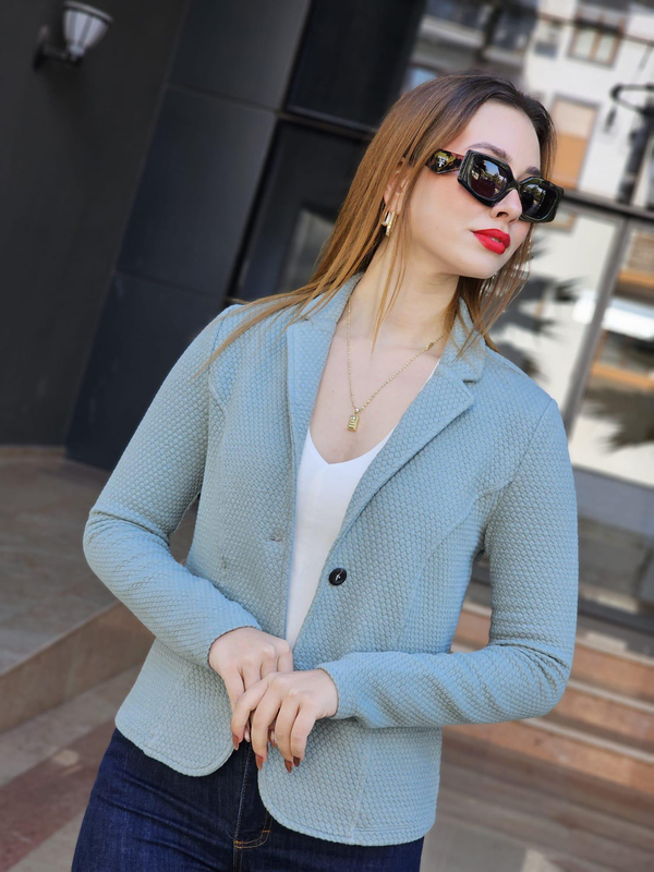 FELİX14840 Petek Doku Mint Yeşil Blazer Ceket 