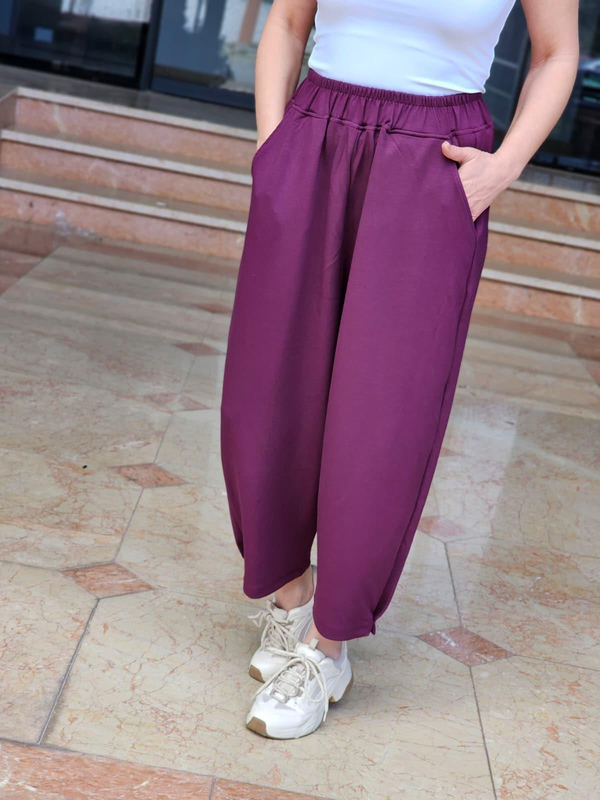 FELİX14919 Bel Lastikli Modal Mürdüm Şalvar Kesim Pantolon