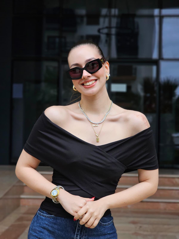 FELİX14931 Kruvaze Yaka Siyah Body Bluz