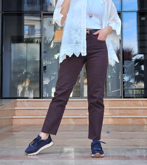 FELİX14941 Kesik Paça Boy Fit Kahverengi  Jean Pantolon