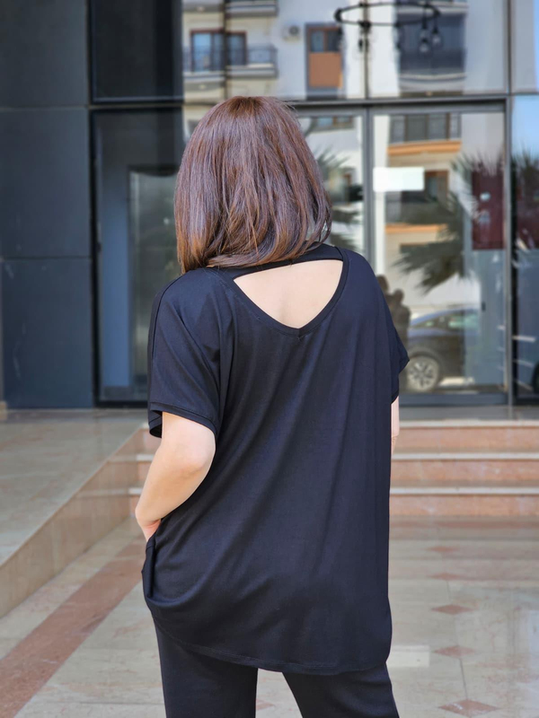 FELİX15035 Sırtı Bantlı Siyah Salaş Tişört