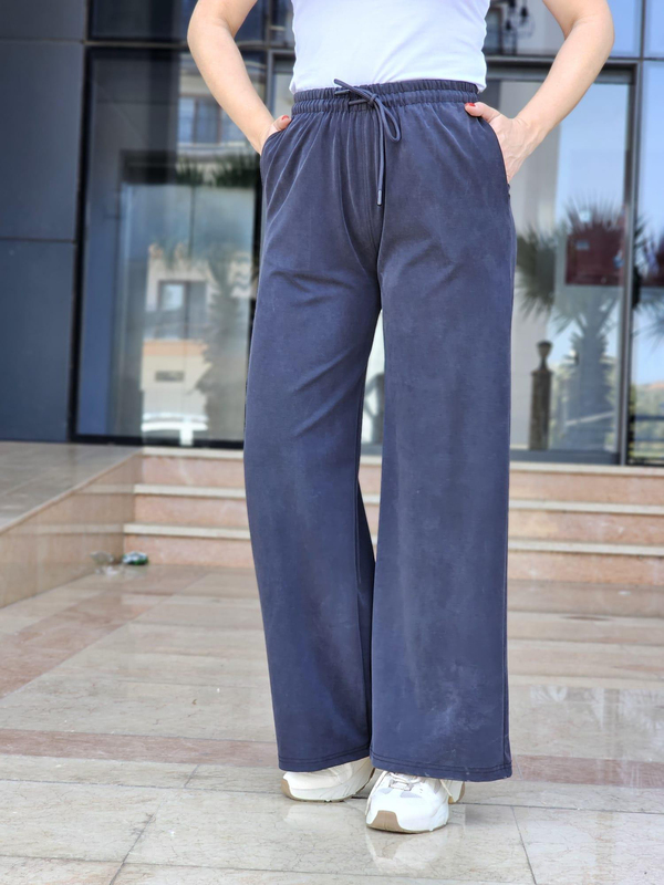 FELİX15039 Bel Lastikli Siyah Pamuk Palazzo Pantolon