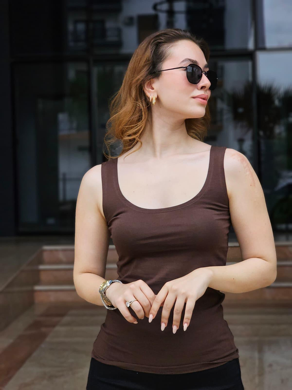 FELİX15090 Kalın Askılı Kahverengi Penye Atlet