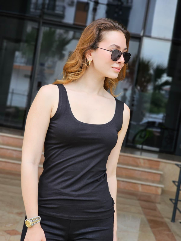 FELİX15091 Kalın Askılı Siyah Penye Atlet